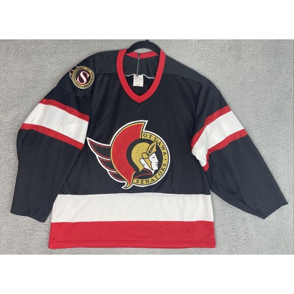 VTG 90s CCM Jersey Stitched Ottawa Senators Away Mens Medium 44 Black Read - Picture 1 of 11